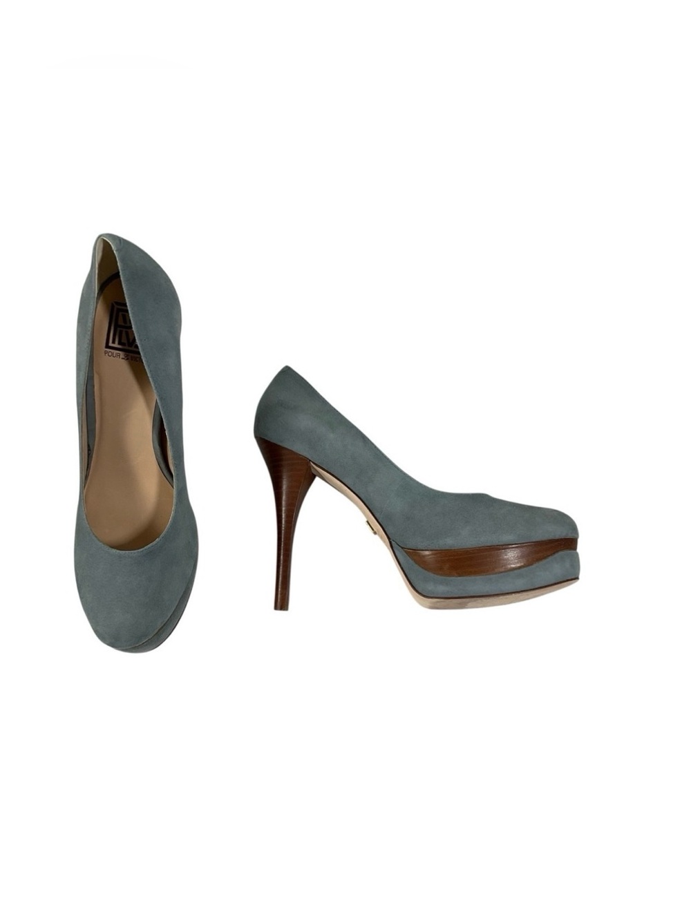 Pour La Victoire Blue Suede Leather Platform Pumps Size 9 Made in Brazil
